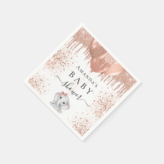 ベビーシャワーバラ金ゴールド白かわいいゾウ風船 スタンダードカクテルナプキン (角)