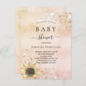 ベビーシャワーバラ金ゴールド素朴ひまわりグリッター インビテーションポストカード (正面/裏面)