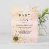 ベビーシャワーバラ金ゴールド素朴ひまわりグリッター 招待状 (スタンド正面)