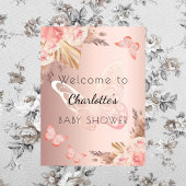 ベビーシャワーバラ金ゴールド赤面バタフライウェルカム ポスター