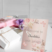 ベビーシャワーバラ金ゴールド赤面バタフライウェルカム 台座サイン