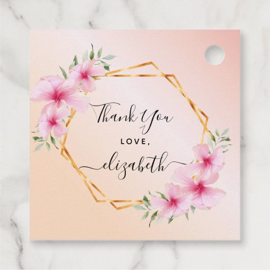 ベビーシャワーバラ金ゴールド赤面ピンクフローラ幾何学的 フェイバータグ (裏面)