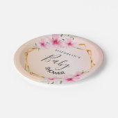 ベビーシャワーバラ金ゴールド赤面ピンク花模様幾何学的 ペーパープレート (アングル)