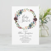 ベビーシャワーバーガンディと青の手書きフォント 招待状 (スタンド正面)