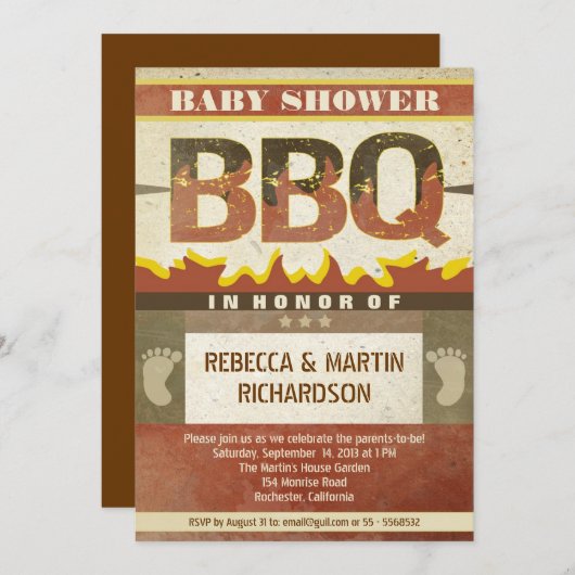 ベビーシャワーバーベキューヴィンテージ招待状 招待状 (正面/裏面)