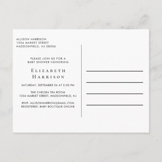 ベビーシャワーパステルタイポグラフィ インビテーションポストカード (裏面)