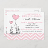 ベビーシャワーパステルベビー象とハート インビテーションポストカード (正面/裏面)