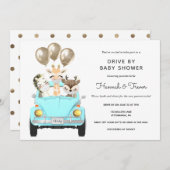 ベビーシャワーパレーダーブルーカーでドライブ 招待状 (正面/裏面)