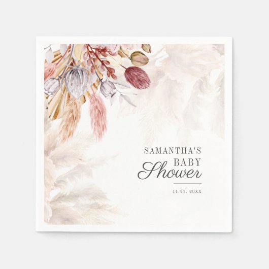 ベビーシャワーパンパスグラスタンテラコッタ紙 スタンダードカクテルナプキン (正面)