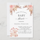 ベビーシャワーパンパスグラステディベアバラ金ゴールドガール 招待状 (正面)