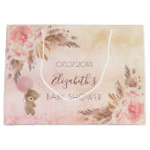 ベビーシャワーパンパスグラスバラピンクフローラテディ ラージペーパーバッグ (正面)