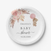 ベビーシャワーパンパスグラスバラ金ゴールドテディ ペーパープレート (正面)