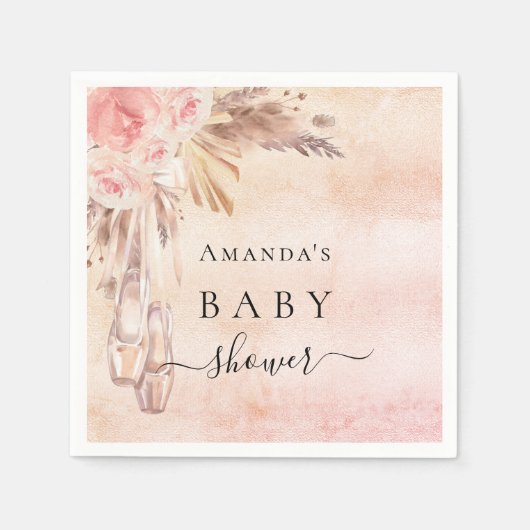 ベビーシャワーパンパスグラスバラ金ゴールドピンクバレリーナ スタンダードカクテルナプキン (正面)