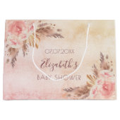 ベビーシャワーパンパスグラスバラ金ゴールドピンクフローラ ラージペーパーバッグ (正面)