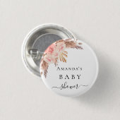 ベビーシャワーパンパスグラスバラ金ゴールド花模様白 缶バッジ (正面&裏面)