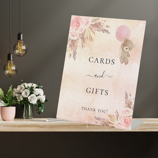 ベビーシャワーパンパスグラス赤面テディカードギフト 台座サイン