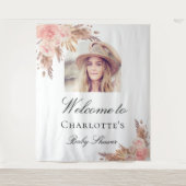 ベビーシャワーパンパスグラス赤面ピンクのアーチ写真 タペストリー (正面)