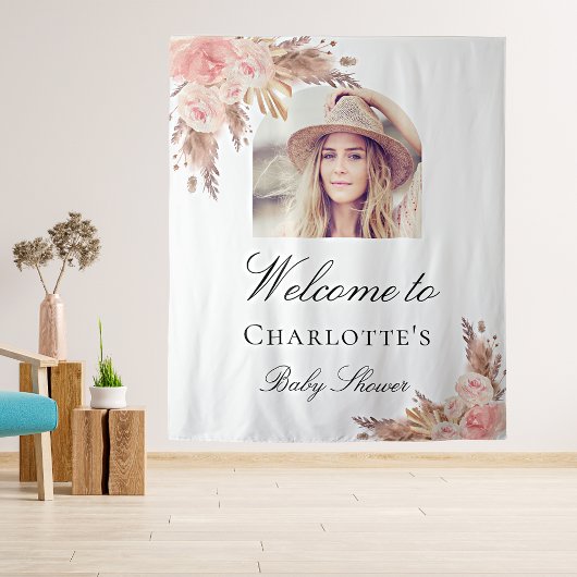 ベビーシャワーパンパスグラス赤面ピンクのアーチ写真 タペストリー