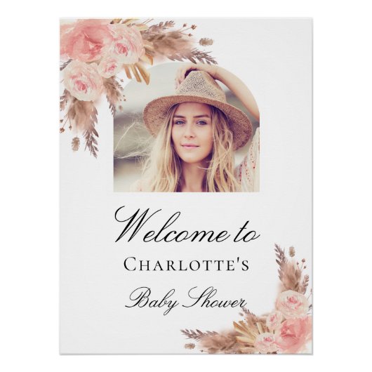 ベビーシャワーパンパスグラス赤面ピンクのアーチ写真 ポスター (正面)