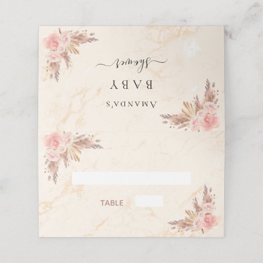 ベビーシャワーパンパスグラス赤面花模様大理石 プレイスカード (外部開封)