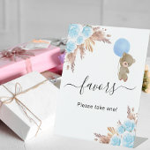 ベビーシャワーパンパスグラス青テディベアの好意 台座サイン