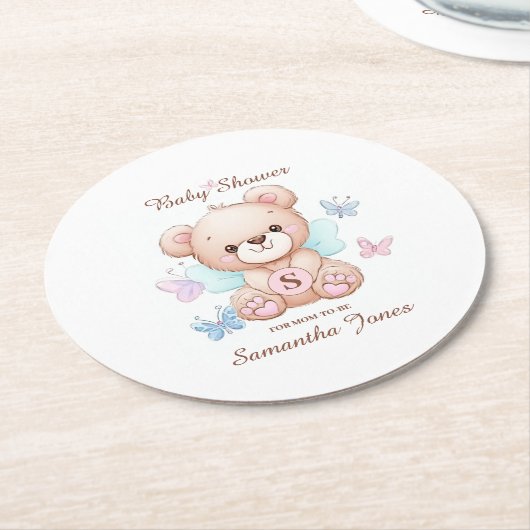 ベビーシャワーパーソナライズされた紙コースター ラウンドペーパーコースター (アングル)