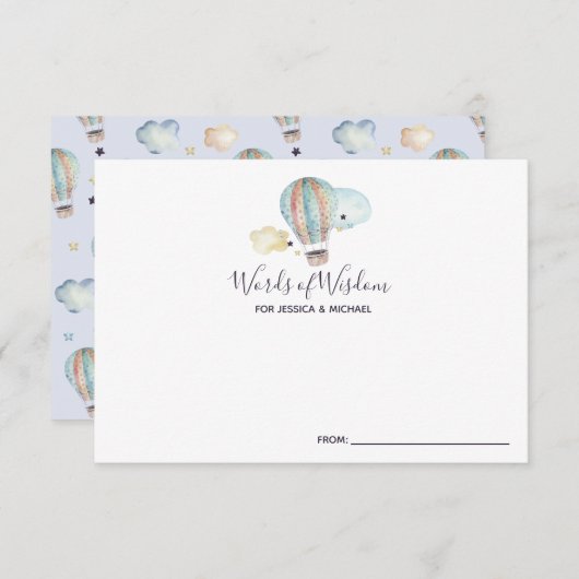 ベビーシャワーパーティーのホットエアバルーンアドバイス エンクロージャーカード (正面/裏面)