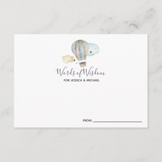 ベビーシャワーパーティーのホットエアバルーンアドバイス エンクロージャーカード (正面)