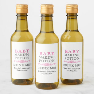 ベビーシャワーパーティーの記念品 ベビーメイキングポーション ピンク ミニボトル ワインラベル
