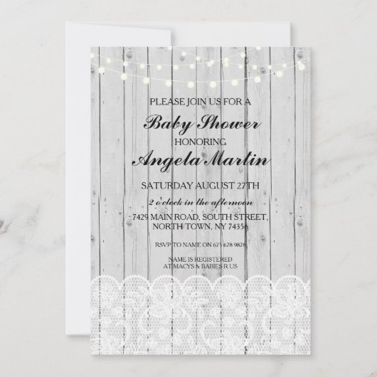 ベビーシャワーパーティーグレーウッドレース招待状 招待状 (正面)