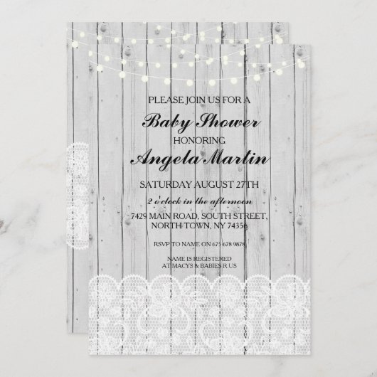 ベビーシャワーパーティーグレーウッドレース招待状 招待状 (正面/裏面)