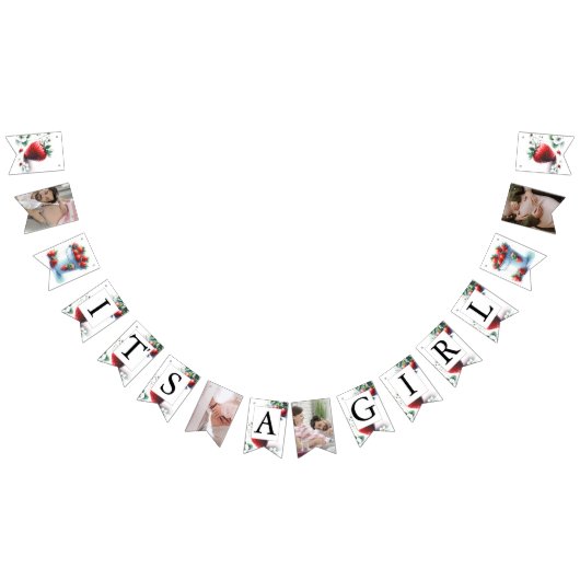 ベビーシャワーパーティーデコールウォーターカラーイチゴ バンティングフラッグ (全)