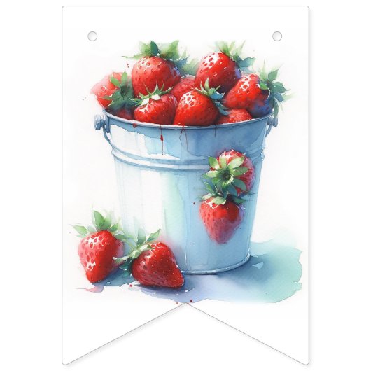 ベビーシャワーパーティーデコールウォーターカラーイチゴ バンティングフラッグ (第3の旗)