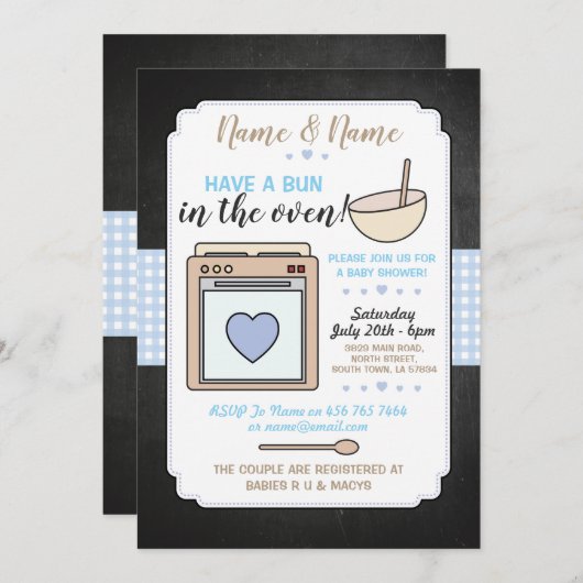 ベビーシャワーパーティーパンザオーブルーボーイジンガム 招待状 (正面/裏面)