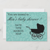 ベビーシャワーパーティーブルー男の赤ちゃん 招待状 (正面)