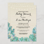 ベビーシャワーパーティーミントサクランス素朴招待状 招待状 (正面/裏面)