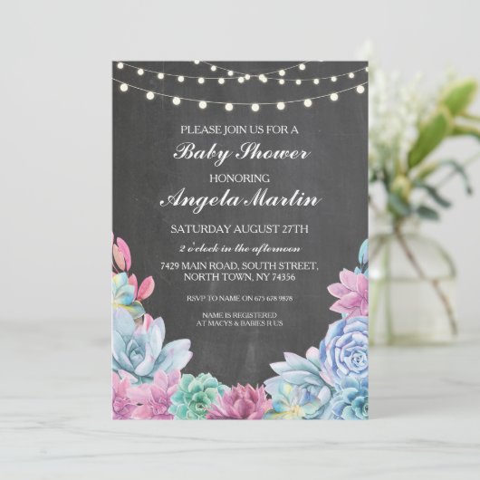 ベビーシャワーパーティー吸汁液フローラチョーク招待状 招待状 (スタンド正面)