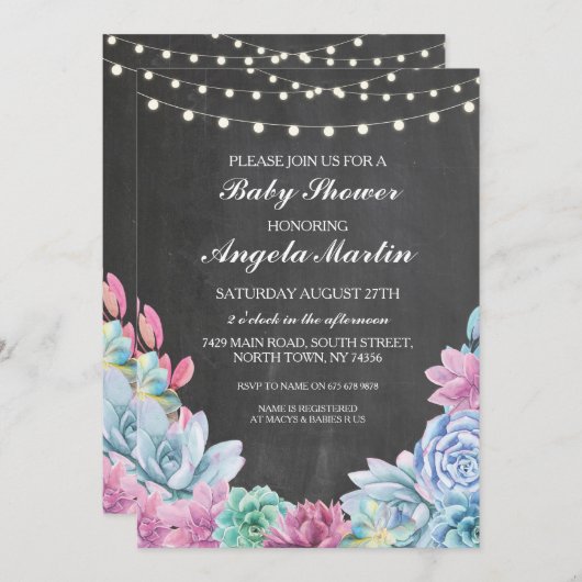 ベビーシャワーパーティー吸汁液フローラチョーク招待状 招待状 (正面/裏面)