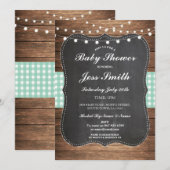 ベビーシャワーパーティー素朴バーラップミントウッド招待状 招待状 (正面/裏面)