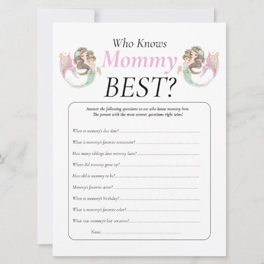 ベビーシャワーパーティー ブラウン マーメイド ママ 赤ちゃん 海の下 招待状 (正面)