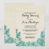 ベビーシャワーパーティー ミント 多肉植物 ラスティック インビテ 招待状 (正面/裏面)