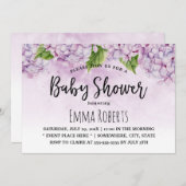 ベビーシャワーパープルエレガントアジサイフローラ 招待状 (正面/裏面)