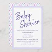 ベビーシャワーパープルタイポグラフィウォーターカラーパステル 招待状 (正面/裏面)