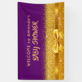 ベビーシャワーパープル金ゴールドウェルカムモノグラム名 横断幕 (縦)