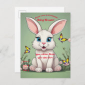ベビーシャワービッグブルーアイズバニーラビット インビテーションポストカード (正面/裏面)