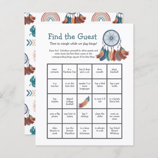 ベビーシャワービンゴゲームドリームキャッチャー客を見つける (正面/裏面)