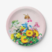ベビーシャワービーズピンクフローラおしゃれ ペーパープレート (正面)