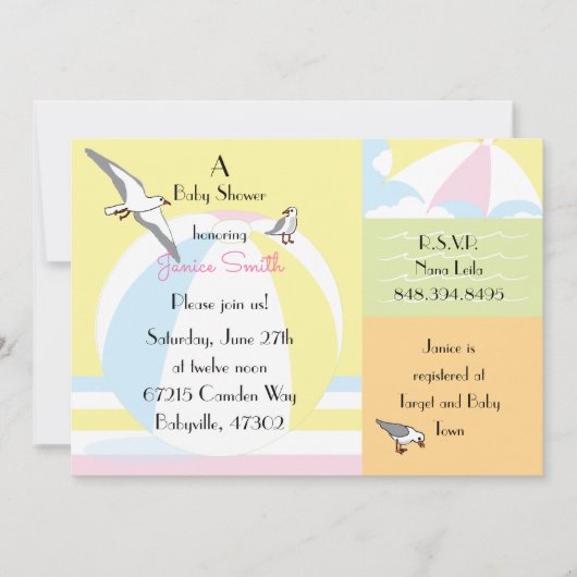 ベビーシャワービーチボール招待状 招待状 (正面)