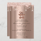 ベビーシャワービールグリッターバラ金ゴールドドリップスボーイガール 招待状 (正面/裏面)