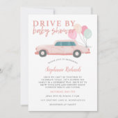 ベビーシャワーピンクのカーパレードでドライブ 招待状 (正面)